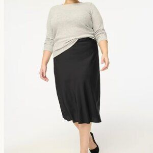 NEW J Crew Factory Slip Skirt Women XL Black Midi A Line Elastic Waist Minimal